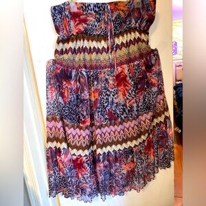 Vintage sheer Indian print boho maxi skirt/long gypsy skirt/tube top dress/2X
